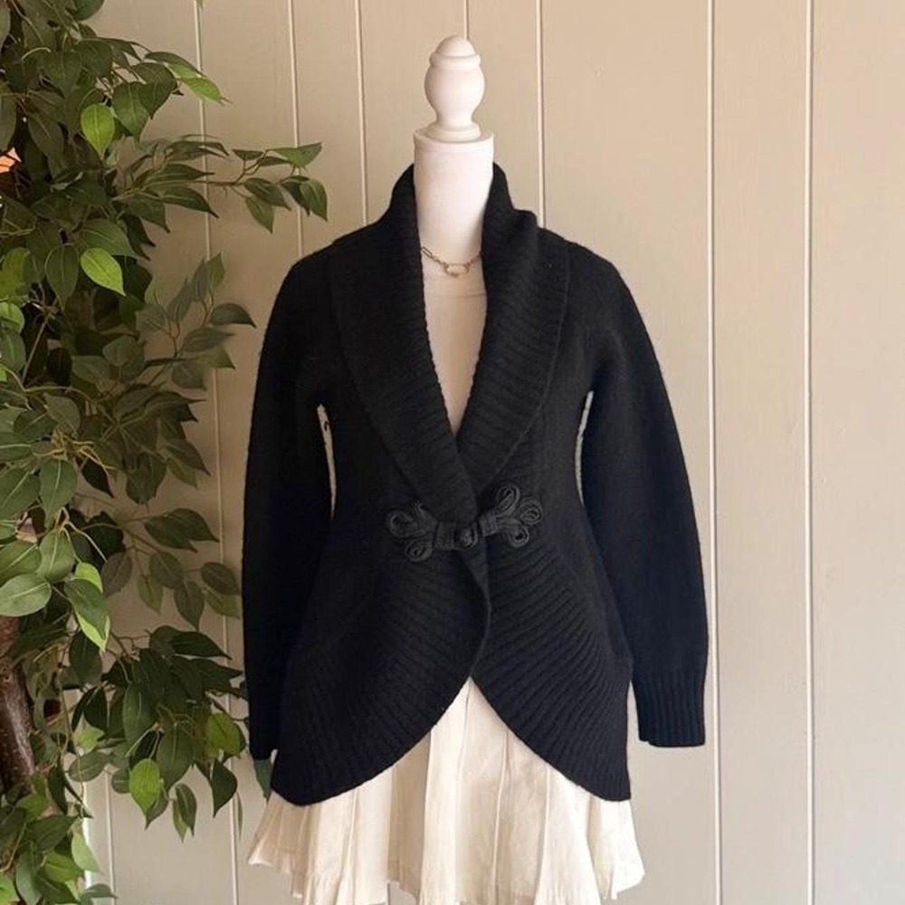 Ralph Lauren Lambswool Black Ribbed Knit Cardigan Women's Size Small
